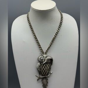 RAZZA Mid Century Modern Stylized Heavy Silver and Creme Resin Bashful Owl